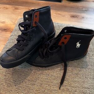 Ralph Lauren polo boys high top leather shoes, size 6 youth